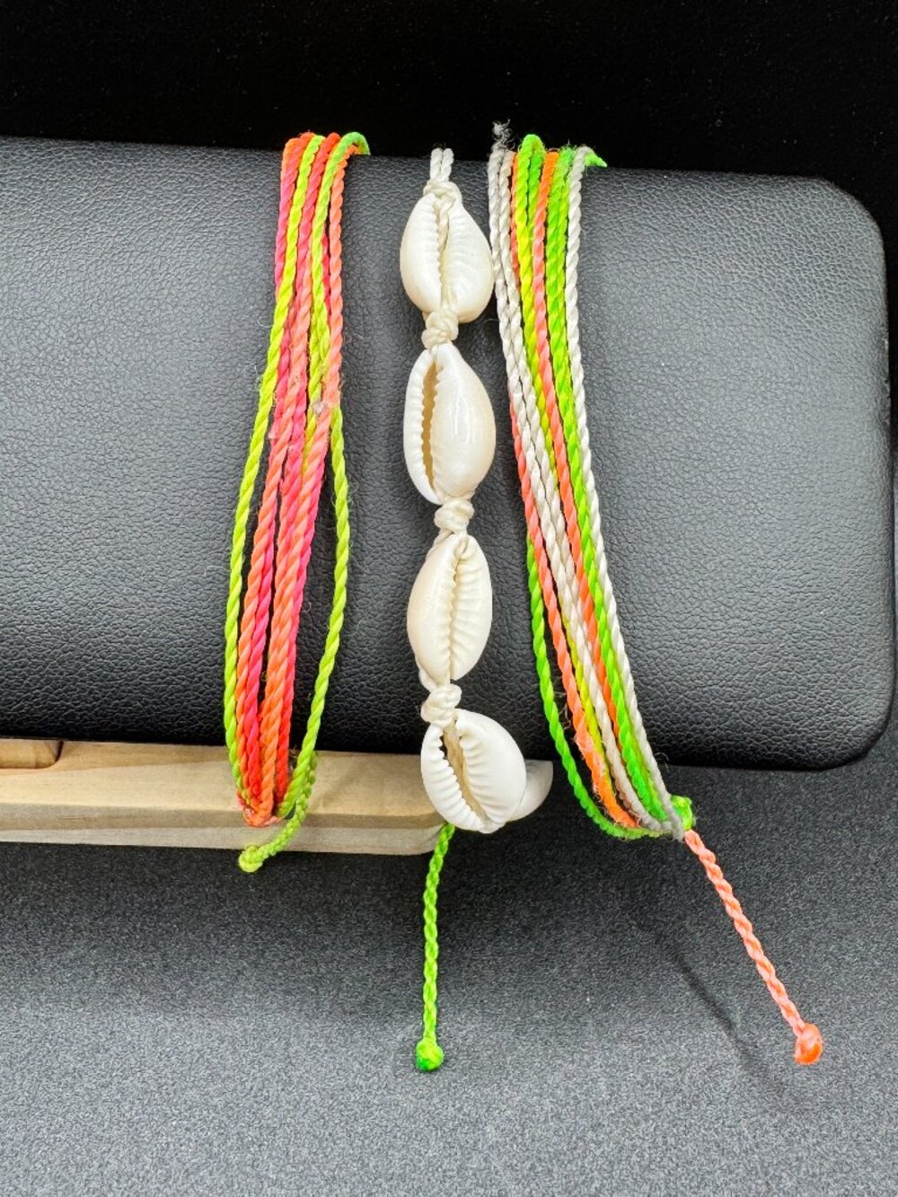 Pura Vida Cowrie Shell Neon Green Coral Bracelet Stack